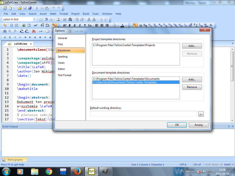 Opcja Directiories w programieTeXnicCenter